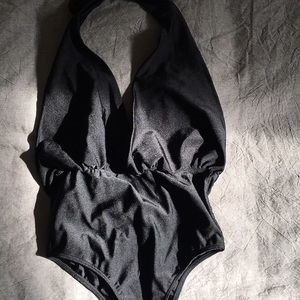 American Apparel Black Halter One Piece Swimsuit